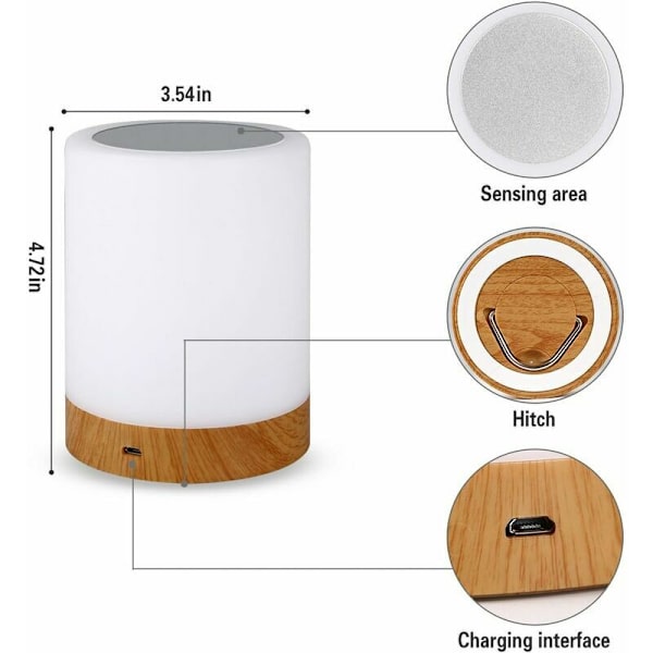 LED-berøringslampe for soverom, stue, kontor - nattbordslampe med fargeskiftende RGB-sensor - USB-ladeport, Sunny
