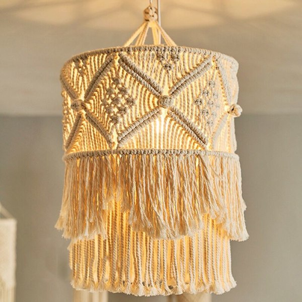 Lampskärm Väggbonad Handgjord Bohemia Makramé Boho Dekor Hantverk Tassel Gobeläng Bakgrund Sänggavel Väggdekoration