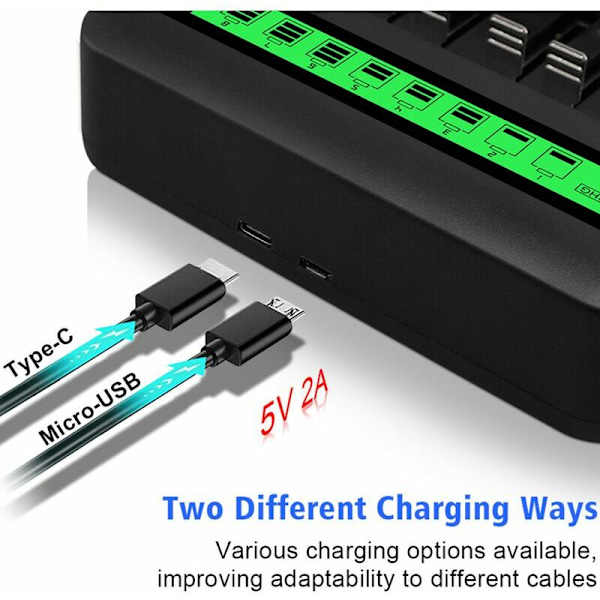 8-slots snabb LED universell batteriladdare, batteriladdare för AA/AAA/C/D NI-MH NI-CD laddningsbara batterier med USB-port