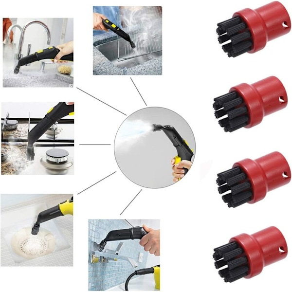 4-pack Ersättningsrunda Rengöringsborstar för Karcher SC1 SC2 SC3 SC4 SC5 SC7 Ångrengörare (Röd)