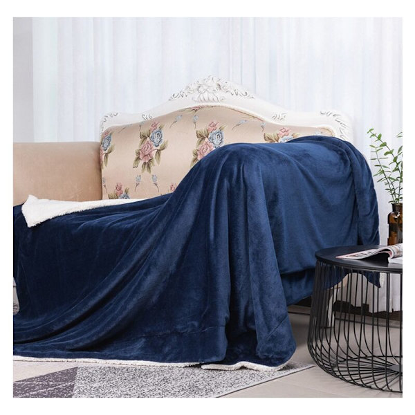 Plaid Sherpa Fleece Tæppe, 150x200 Navy Blå Enkelt Seng Tæppe, Pels Sofa Kast Reversible Sofa Kast, Lille Tyk Varm og Blød Plys Sofa Kast