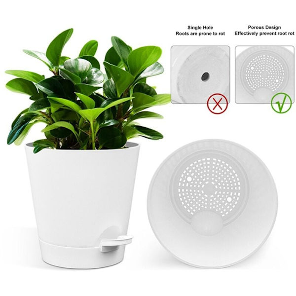 Självbevattnande blomkrukor, självbevattnande krukor med anti-rotröta, ventilerade blomkrukor i plast med djup fatreservoar