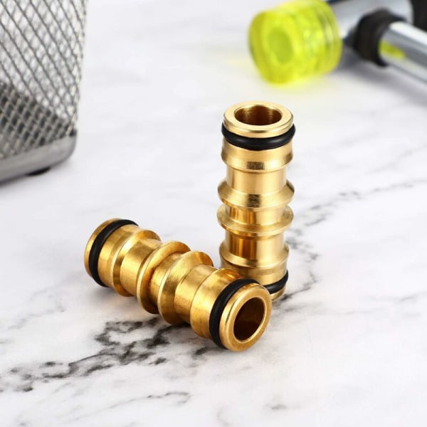 2 pak messing haveslange fittings til haveslangehane (dobbelt messing han-stik)