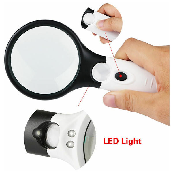 3 LED-ljus 45X Bärbar Förstoringsglas Läsförstoringsglas Smyckeslupp