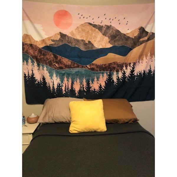 Väggbonad - Skog, Berg och Solnedgångsmönster - Väggdekoration för Sovrum - 150 x 200 cm