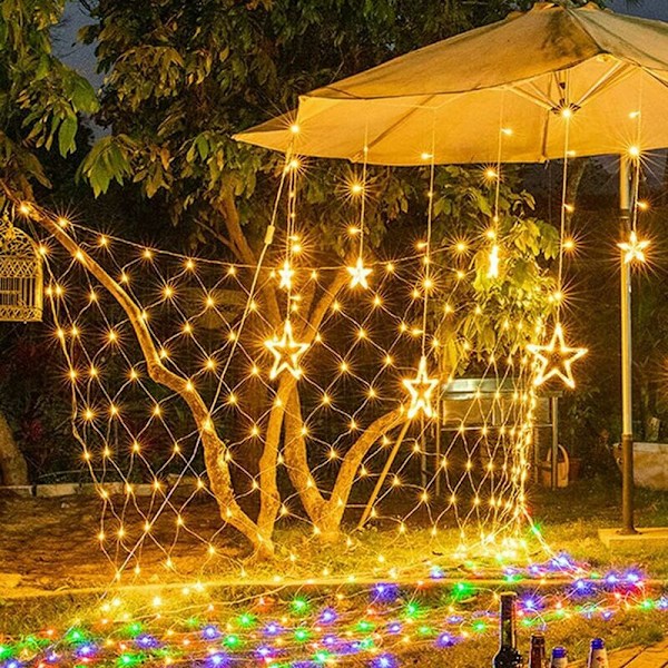 96 LED Krystalklare Netlys Udendørs, 1,5M x 1,5M Vandafvisende Solcelledrevne Lysstreng, Have Terrasse Gærde, Varmt Hvidt