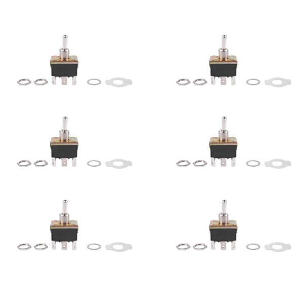 6X AC 250V/10A 125V/15 DPDT 3-läges ON/OFF/ON 6-stifts Vippströmbrytare Svart + Silver