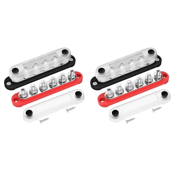 2X 12V 6X5/16 Tommer (M8) Samleskinne Terminalbolte Strømfordelingsblok Volt med Batteridæksel V-48 til Bil