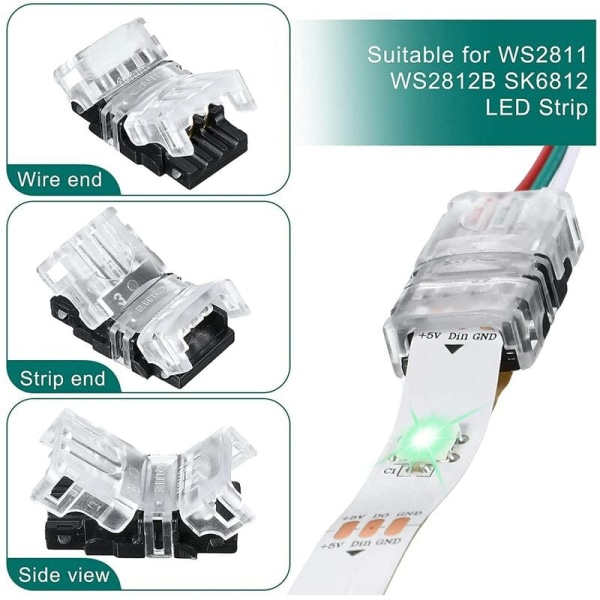 11 stk 3-pin justerbare LED-stripekontakter LED-stripekontakter 10 mm LED-stripekontaktterminal for WS2811