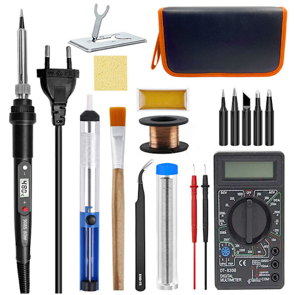 Lödkolv Elektrisk Lödkolv Kit 80W 17 delar LCD-skärm Digital Display Justerbar Temperatur 180°C till 520°C Med Multimeter