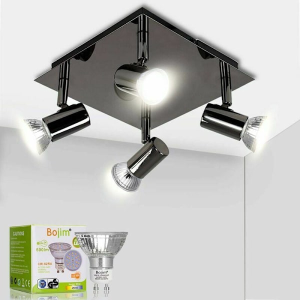 Spottaklampe Taklampe LED Taklampe 4 Justerbare Kvadratiske Spotter Moderne i Svart Krom, 6W GU10 4500K Nøytral Hvit AC220-240V IP20, Tak