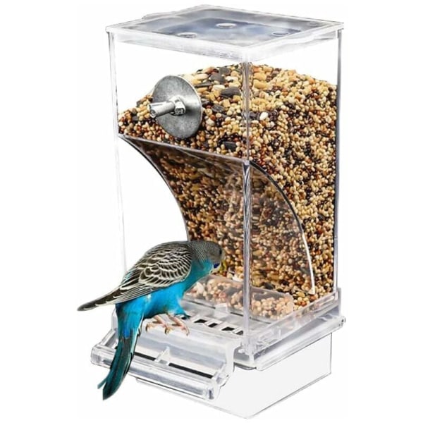 Automatisk stænksikker foderautomat til fuglebur, tilbehør til fuglebur, foderbeholder til parakitter, kanariefugle, undulater og finker