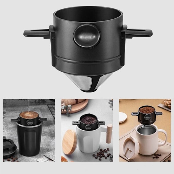 Bärbar kaffefilter Återanvändbar tratt Rostfritt stål Teinfuser Mini Droppkaffe Droppkaffe för hemmakontor Trave-A