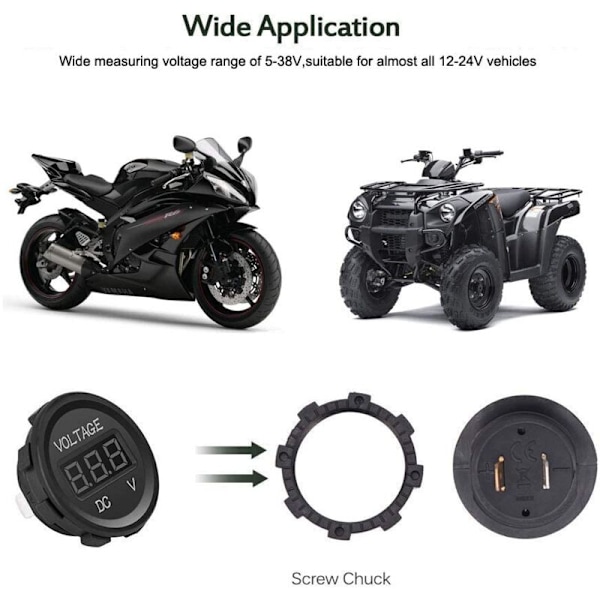 12-24V DC Voltmeter LED Digital Display Vandtæt til Båd Motorcykel Lastbil Marine (Grøn)