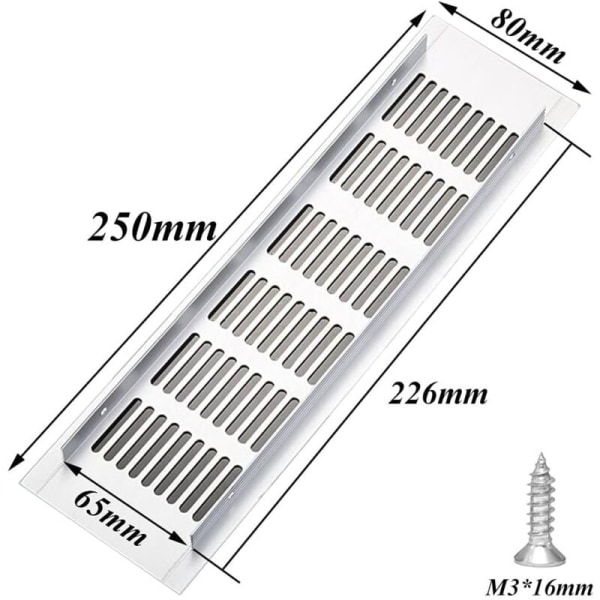 2 pieces of rectangular ventilation grille, aluminum ventilation grille, exterior ventilation grille 80x250mm