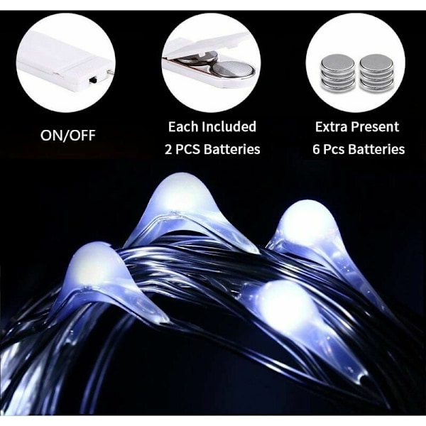 Sett med 12 batteridrevne lyslenker (inkludert) 2M 20 LED lyslenker i flerfarget kobbertråd for julepynt, bryllup, fester, C
