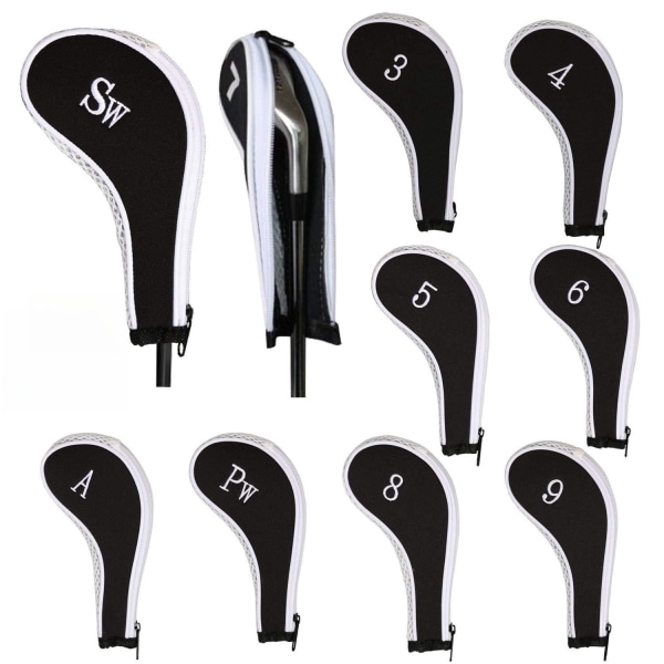 10 stykker golfhodedeksel Golfkøllebeskyttelse med golfhodedeksel, trykk med lang hals og 1 stykke golfkøllebørste