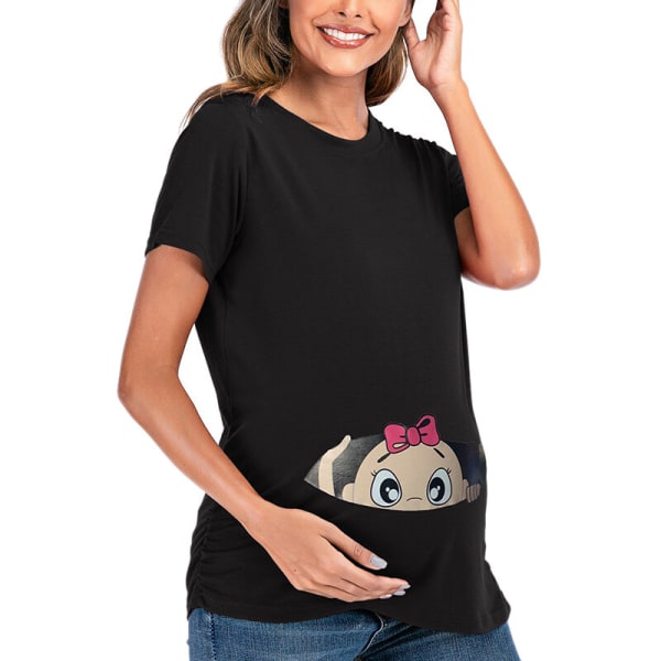 Kvinnors graviditetstoppar T-shirt med peek-a-boo Graviditet Mammor Toppar Skjorta Mamma T-shirt M