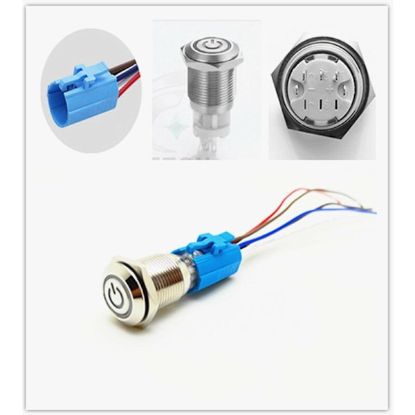 Biltuta Knappomkopplare 12V Ström Ljus Låsande Tryckknapp 16mm Röd Vattentät Metall LED Momentan Tryckknapp