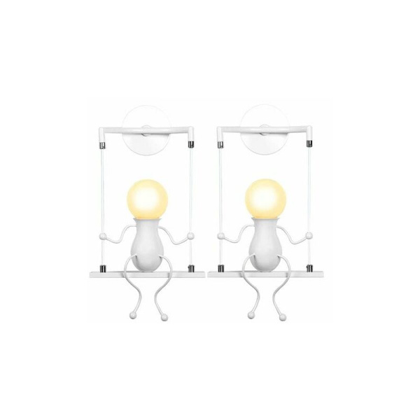 Enkel vegglampe med svingende dukke for barn - Moderne vegglampe i jern for stue og soverom - Kreativt lys (2 stk hvite) HIASDFLS