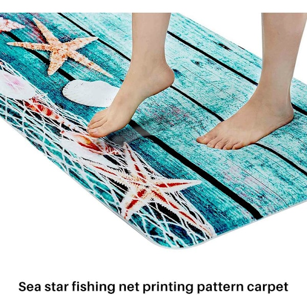 Sininen puinen lattia Persikka simpukka meritähti merellinen liukumaton koristeellinen kylpymatto suihkuhuoneen tarvikkeet 40X120Cm/16X48 tuumaa