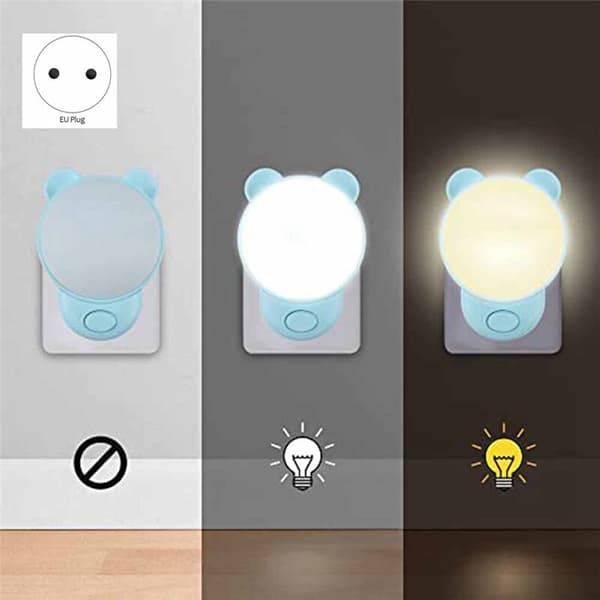 Barneplugg nattlys med bryter LED-sengelampe for plugglys egnet for soverom 2 stk blå EU-plugg