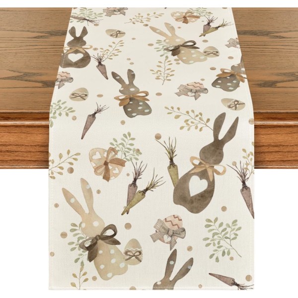 Mønster Bunny Bunny Eukalyptusæg Gulerod påskedug, sæsonbestemt forårs køkkenbordsdekoration til hjemmefestdekoration 33×183cm