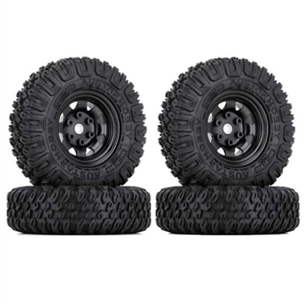 4 stk 85 mm 1,55 metallfelger med dekksett for 1/10 RC Crawler Car Axial Jr D90, svart