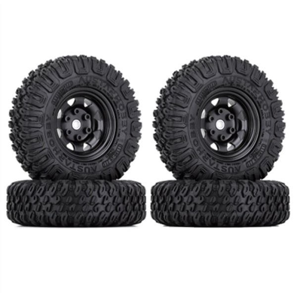 4Pcs 85Mm 1.55 Metal Beadlock Rims Tires Set for 1/10 RC Crawler Car Axial Jr D90, Black