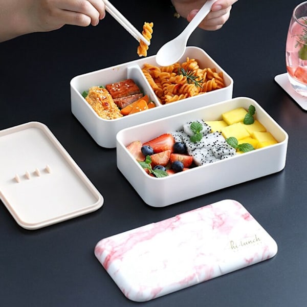 Bento Lunchbox Matlåda med Bestick för Vuxna och Barn Mikrovågsugnssäker Bento Box (Vit)
