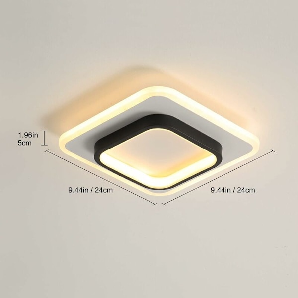 LED Loftlampe, Nordisk Kvadratisk Loftlampe 20W 2300LM til Gange Stue Soveværelse, Diameter 24cm, 3000K