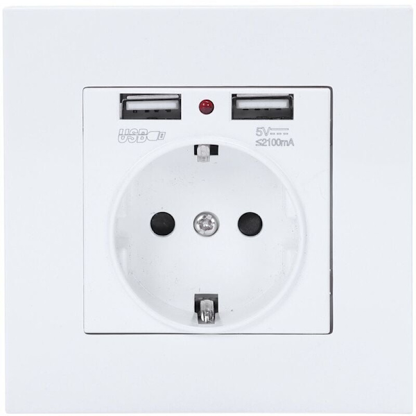 PC-panel veggkontakt 16AUE standard stikkontakt jordet med 2100MA dobbel USB-laderport for mobil
