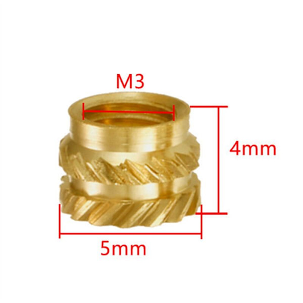 400 stk. M3 Messing Knurlet Tråd Varmebestandig Indsætningsmøtriksæt, M3X5X4, til 3D-printer Voron 2.4 osv.