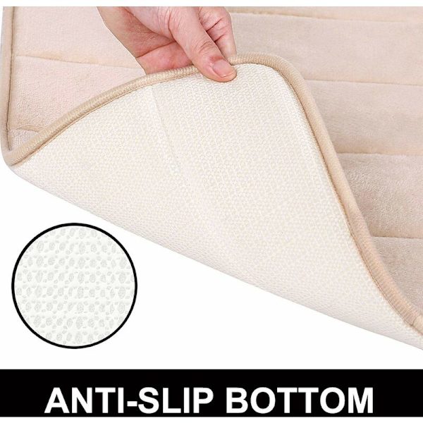 Bademåtte i Hukommelsesskum - Absorberende, Skridsikker, Vaskbar - 40 x 120 cm, Beige