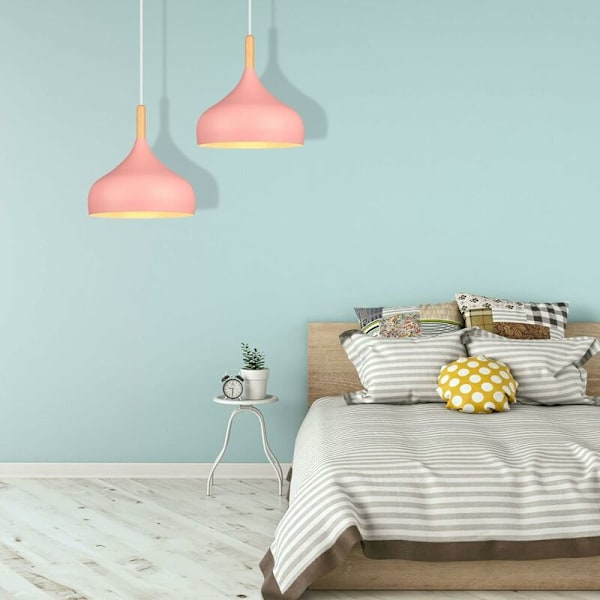 Hengende lampe i retro-stil, 24 cm, moderne skandinavisk design, dråpeformet taklampe, E27, metall og tre, pendellampe for soverom, spisestue