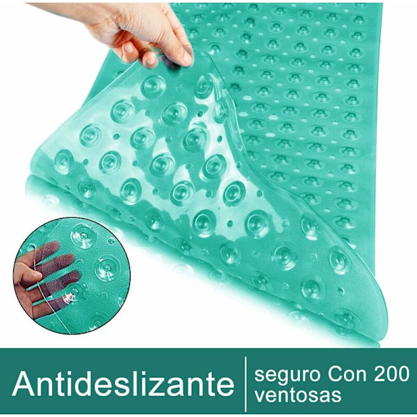 Halkskyddad badrumsmatta, extra lång tvättbar badrumsmatta, mögelbeständig duschmatta med 200 sugkoppar, latexfri ftalatfri (100 x 40 cm) - Grön-