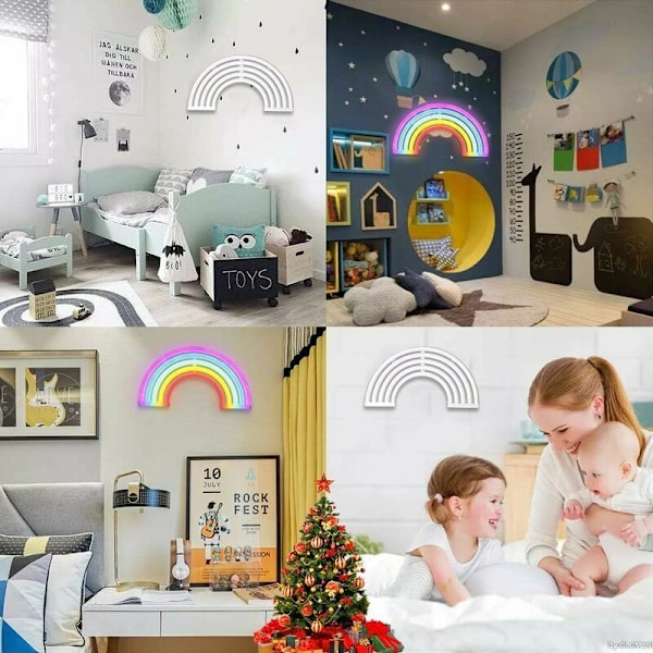 Regnbue Lampe LED Neon Regnbue Lampe Regnbue Nattelys Neon Flerfarget Neonlys Led Lys Veggdekorasjon Julefestgave til Barn (Regnb