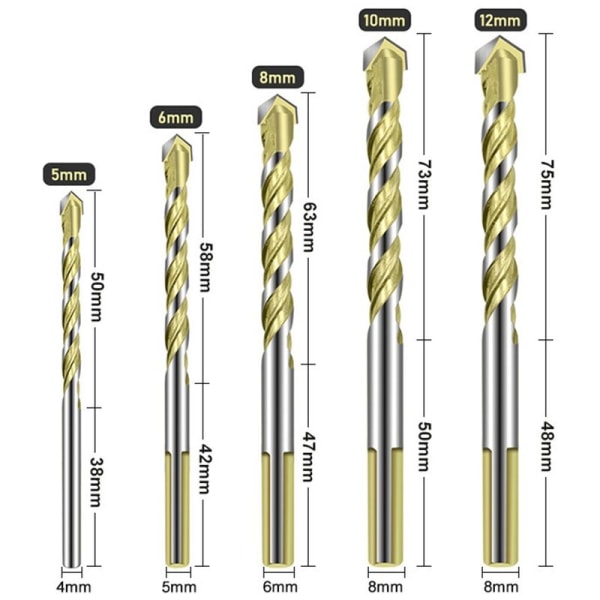 5/6/8/10/12 mm Multi Glass Drill Triangle-Bits Keramiske Fliser Betong Mur Metall Rustfritt Stål Tre Hull Boring Verktøy