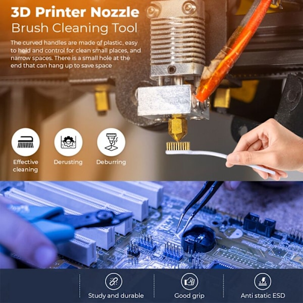 26-delt 3D-printer dyse rengørings- og vedligeholdelsessæt: Rengøringsstifter, 2 tænger, stålbørster, L-formede skruenøgler