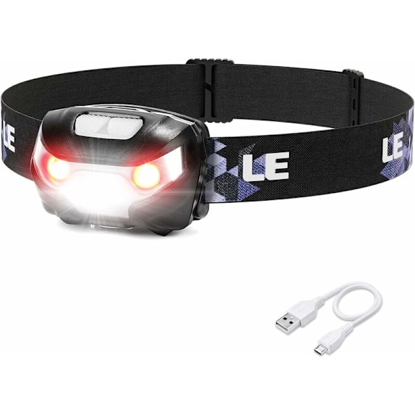 Powerful Rechargeable LED Headlamp, 1300 Lux USB Head Torch 5 Lighting Modes with Red Light, 30 Hours Battery Life, Portable Head Light for Camping,