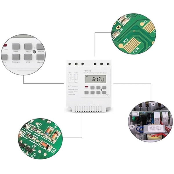 Trefaset programmerbar bryter 380V 415V TIMER med bakgrunnsbelysning