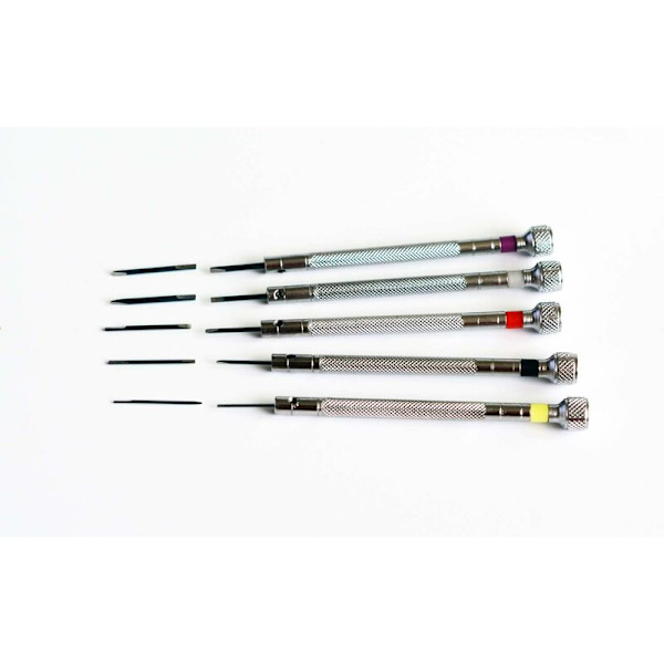 Set med 5 precisionsskruvmejslar för armbandsklockreparation med 5 extra blad