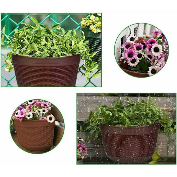 2 stk. plastblomsterpotter til oppheng, metallblomsterpotter til oppheng, gjerdeblomsterpotte, hengende kurvplantere, for dyrking og dekorering av planter, mørk