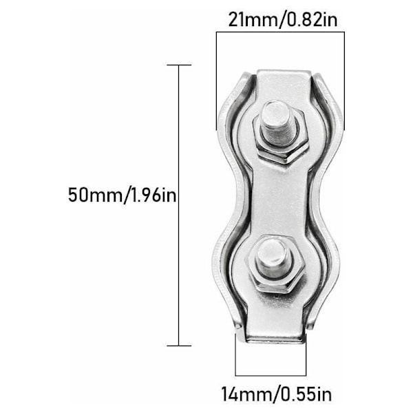 6 stk. M5 Duplex Rustfrit Stål Klemmer Tovforbindelse Rustfrit Stål Trådtov Klemme til 4mm Trådtov Rustfrit Stål Kabelklemme