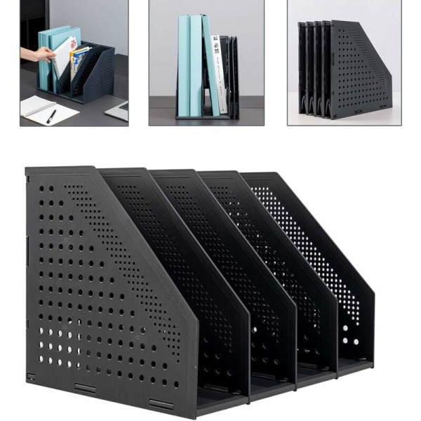Hopfällbar slagtålig polystyren tidskriftsställ/ organizer för kontorsorganisation och förvaring med 4 vertikala fack mörkgrå