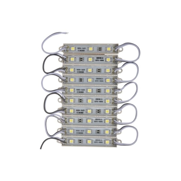 1X10Pcs 5050 SMD 3 LED-modul strenglys vanntett DC 12V kald hvit