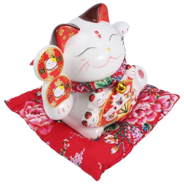 7 tommer keramisk vinkende kat Maneki ornament Feng Shui dekoration heldig kat sving, C