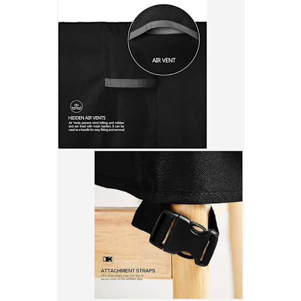 Hageborddeksel med luftventiler, vanntett, vindtett, anti-UV, rivebestandig, robust 210d Oxford stoff beskyttende deksel for stue, rund