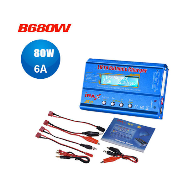 B6 80W 6A Balansladdare Modell Li-Po / Li-Fe Ni- Li- Ni-Cd Batteri PB T-kontakt med 15V Adapter 66A EU