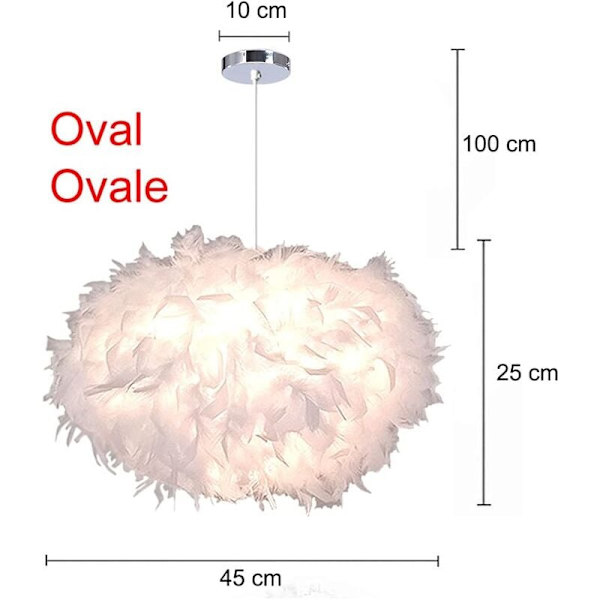 Modern Ovalformad Hängande Taklampa i Vita Fjädrar, Hänglampa för Sovrum, Ø 40cm, Höjd 25cm - RWSuspension